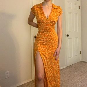 Urban Outfitters Orange Floral Dress with Slit